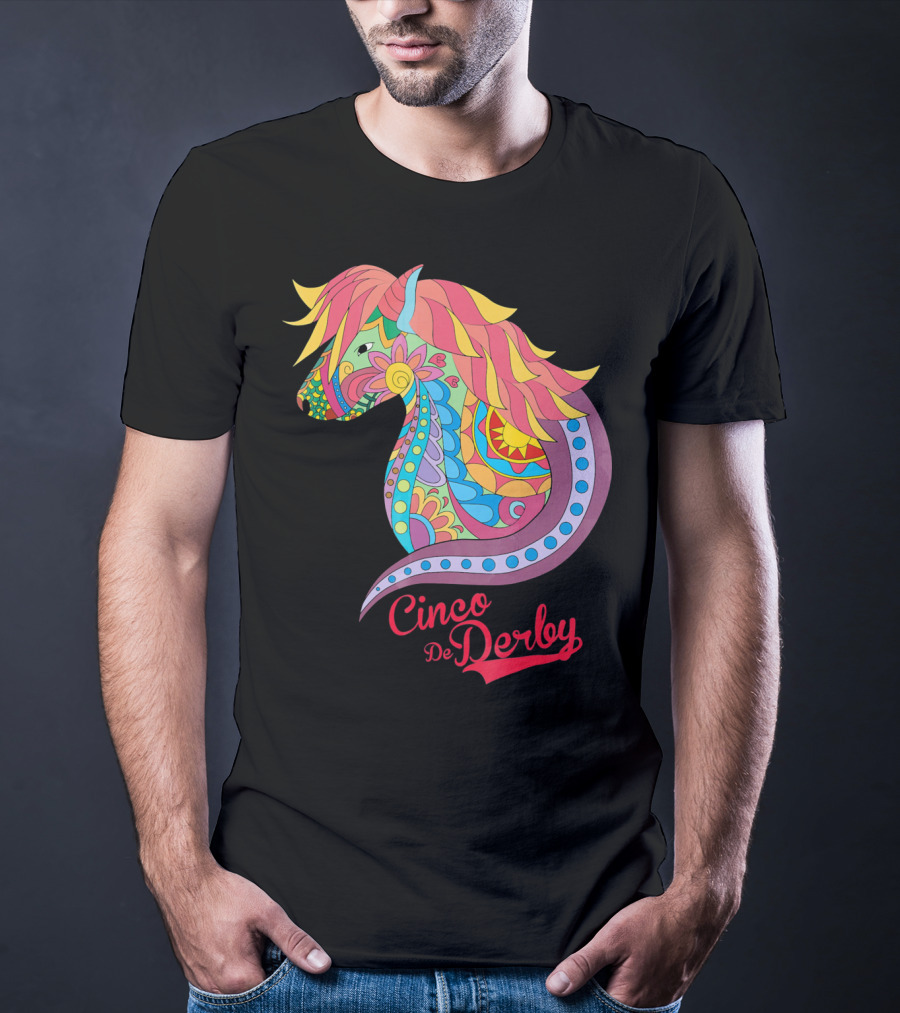 Cinco De Derby Colorful Horse Motif T-Shirt