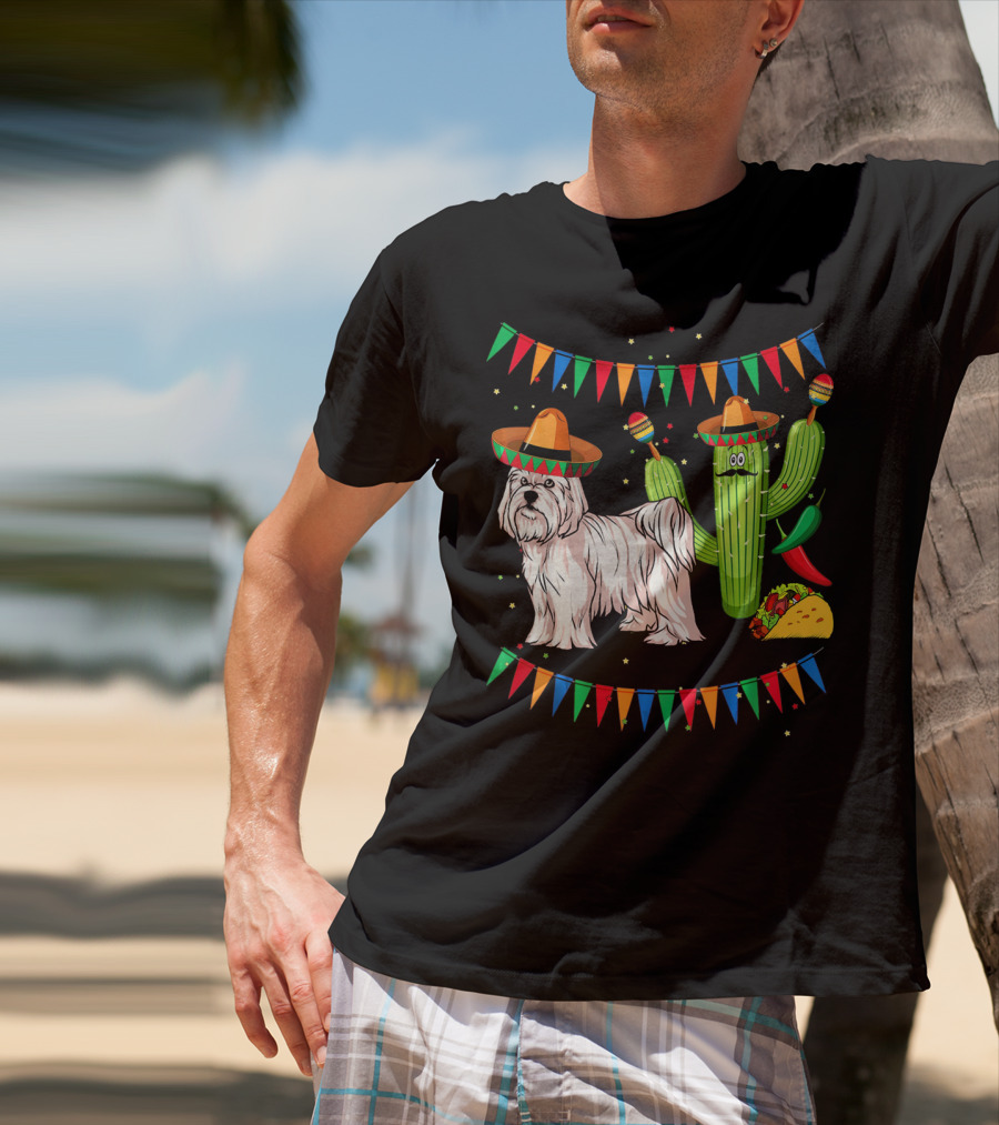 Maltese Dog Sombrero Mexico Cinco De Mayo Cactus Taco Fiesta T-Shirt