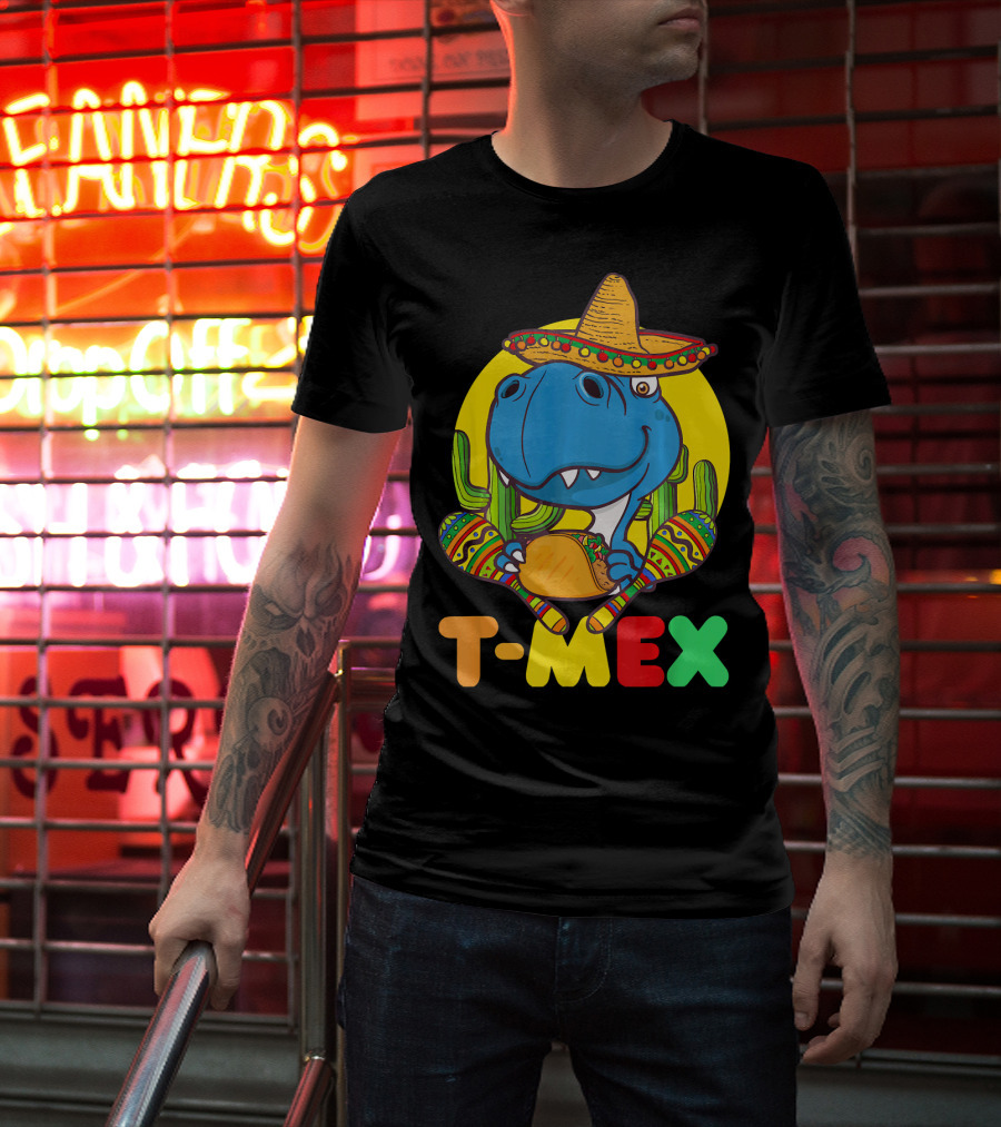 T-Mex Funny Cinco De Mayo Dinosaur Rex With Sombrero And Taco T-Shirt