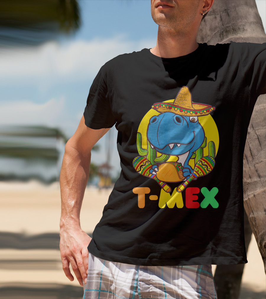 T-Mex Funny Cinco De Mayo Dinosaur Rex With Sombrero And Taco T-Shirt