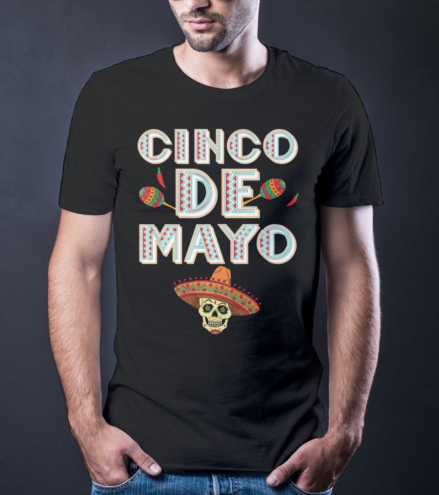 Cinco De Mayo Sombrero Skull And Maracas T-Shirt