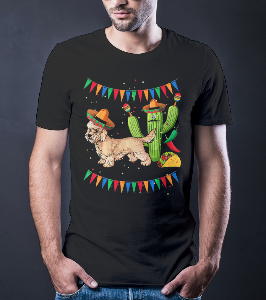Sombrero Dandi Dinmont Terrier Dog Cactus Taco Maracas Cinco T-Shirt
