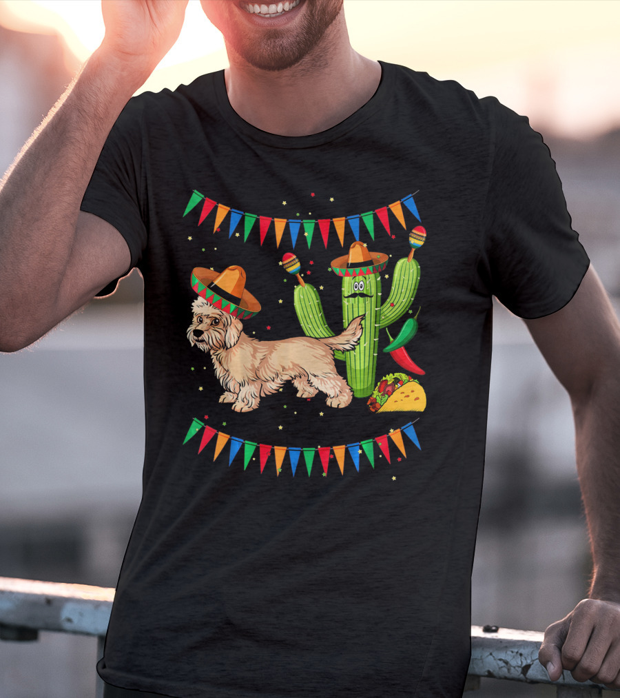 Sombrero Dandi Dinmont Terrier Dog Cactus Taco Maracas Cinco T-Shirt