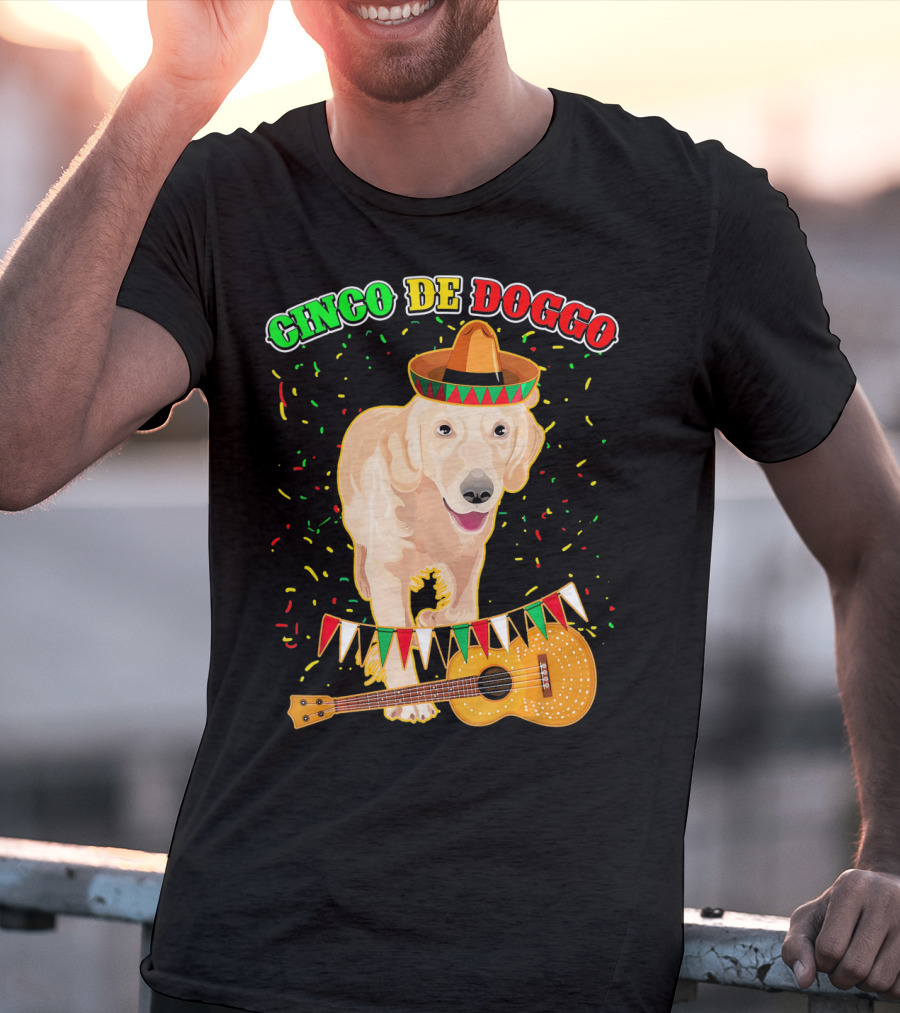 Cinco De Doggo Golden Retriever Sombrero Guitar Fiesta T-Shirt