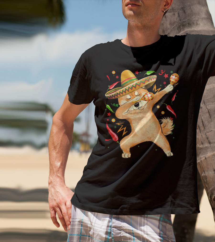 Dabbing Shiba Inu Sombrero Maracas Cinco De Mayo Celebration Dog T-Shirt