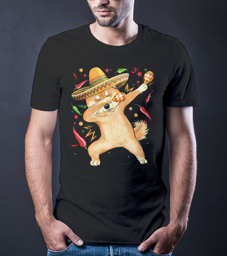 Dabbing Shiba Inu Sombrero Maracas Cinco De Mayo Celebration Dog T-Shirt