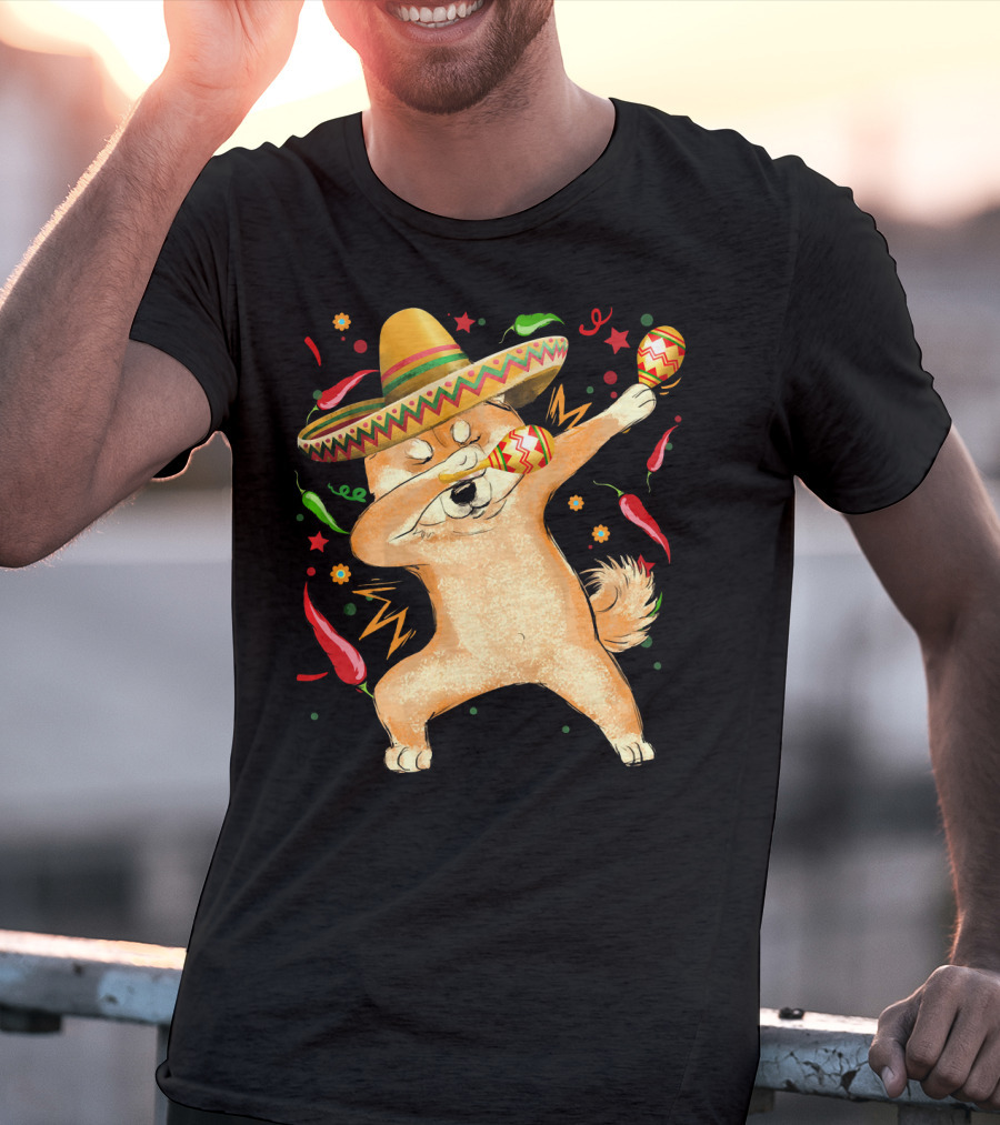 Dabbing Shiba Inu Sombrero Maracas Cinco De Mayo Celebration Dog T-Shirt