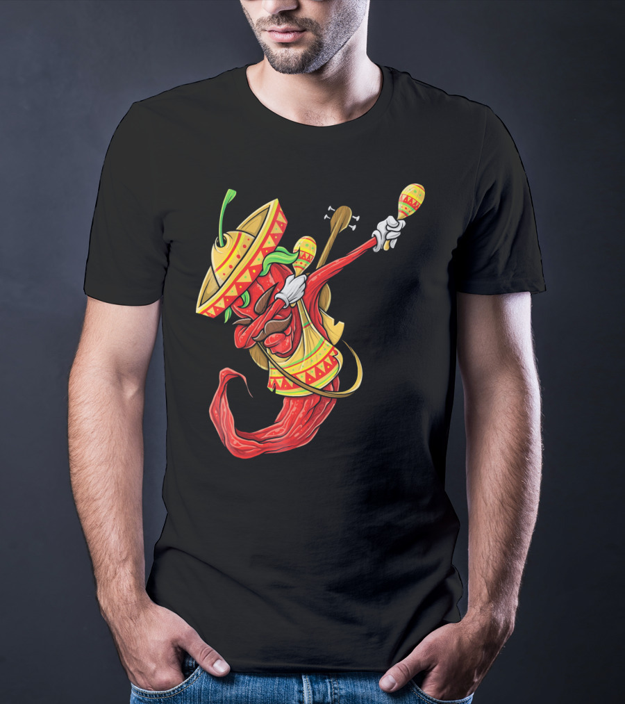 Cinco De Mayo Dabbing Chili Pepper With Sombrero And Maracas T-Shirt