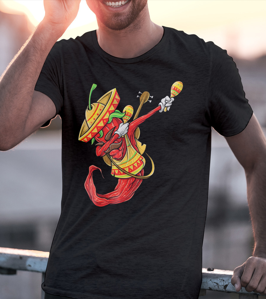 Cinco De Mayo Dabbing Chili Pepper With Sombrero And Maracas T-Shirt