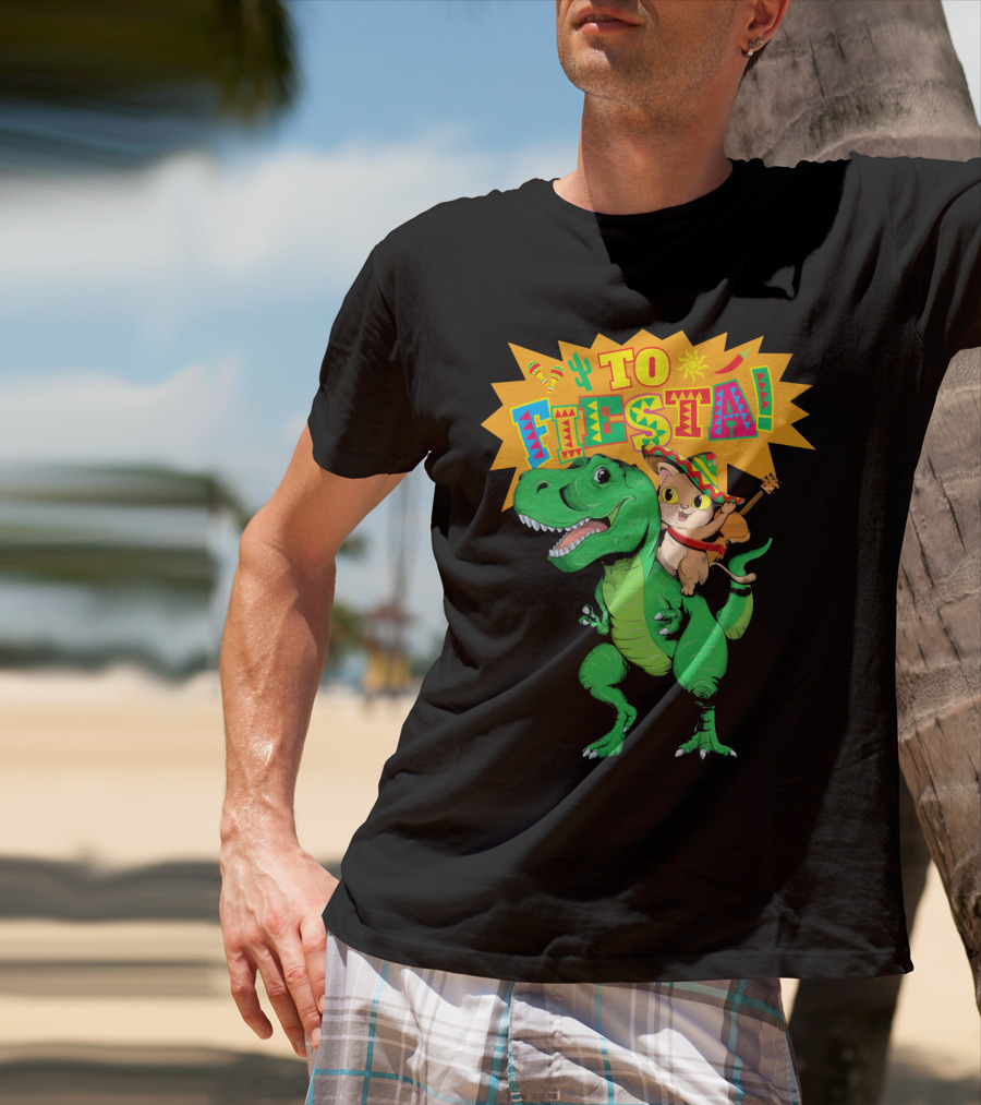 Cinco De Mayo Fiesta Cat Riding Dinosaur T-Shirt