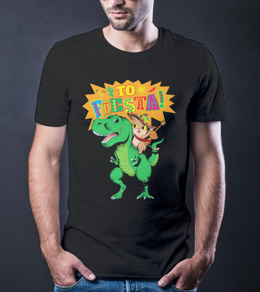 Cinco De Mayo Fiesta Cat Riding Dinosaur T-Shirt