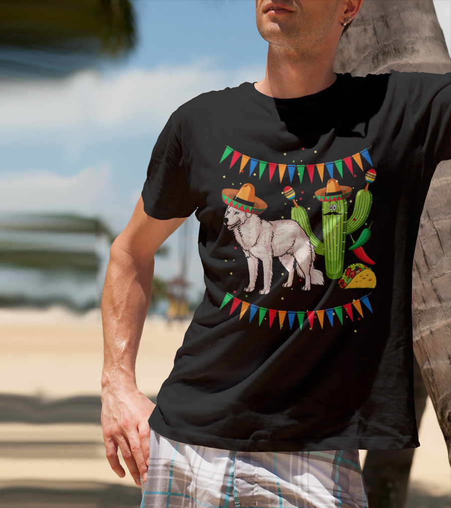 Sombrero Kuvasz Dog Mexican Fiesta With Cactus And Taco Cinco De Mayo T-Shirt