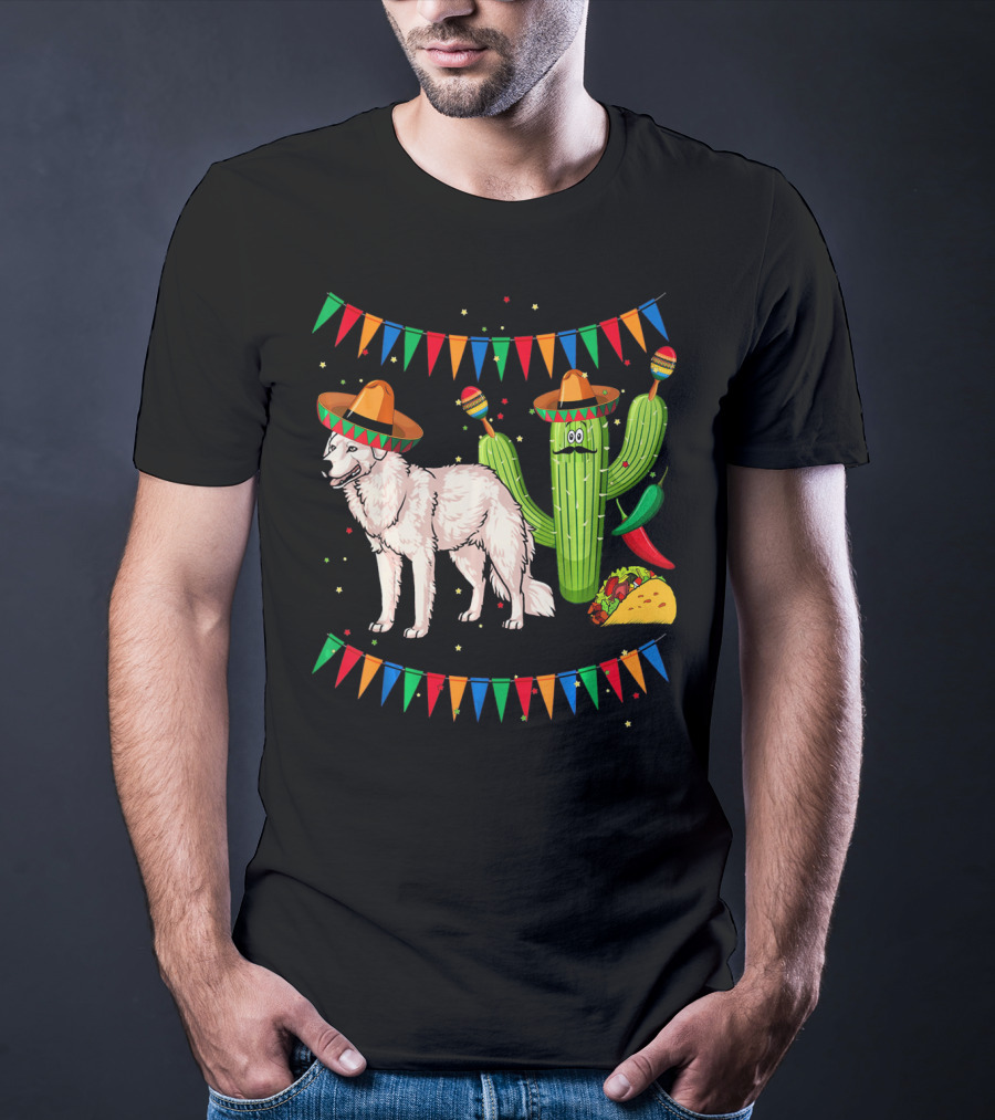 Sombrero Kuvasz Dog Mexican Fiesta With Cactus And Taco Cinco De Mayo T-Shirt