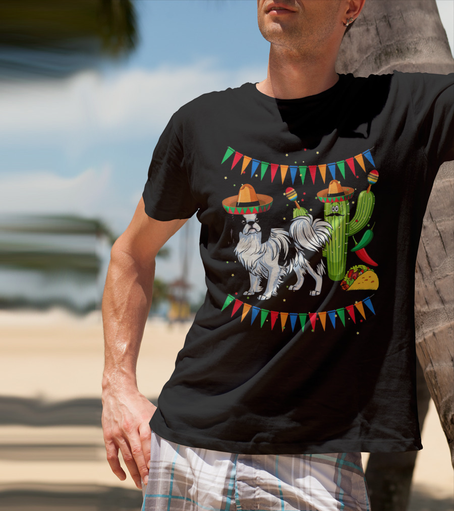 Sombrero Japanese Chin Dog With Cactus And Taco Celebration Mexico Cinco T-Shirt