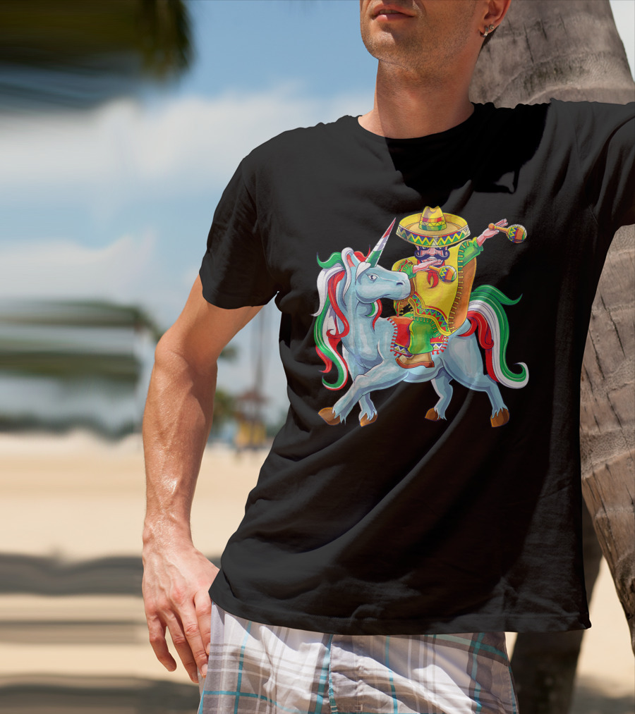 Cinco De Mayo Dabbing Poncho Riding Unicorn T-Shirt