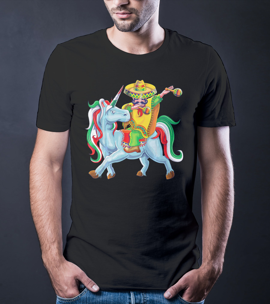 Cinco De Mayo Dabbing Poncho Riding Unicorn T-Shirt