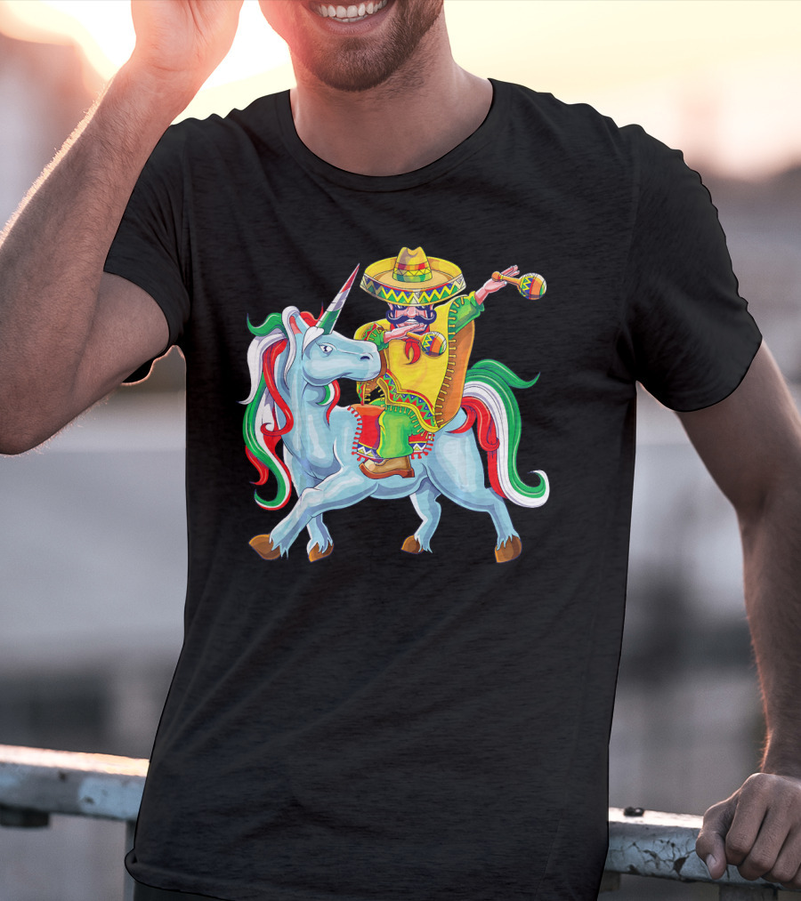 Cinco De Mayo Dabbing Poncho Riding Unicorn T-Shirt