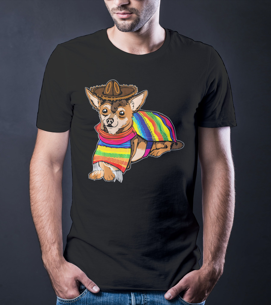 Cute Dog Chihuahua Chiweenie Mexico Sombrero Rainbow Poncho Cinc T-Shirt