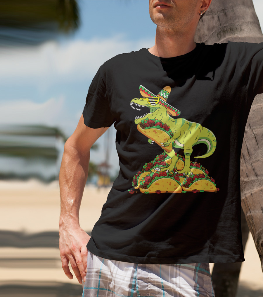 T Rex Sombrero Sunglasses Taco Cinco De Mayo Kids Boy T-Shirt