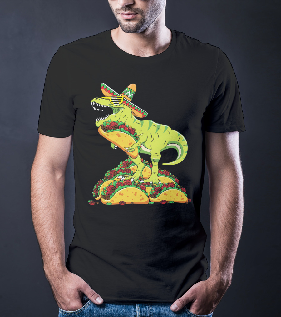 T Rex Sombrero Sunglasses Taco Cinco De Mayo Kids Boy T-Shirt