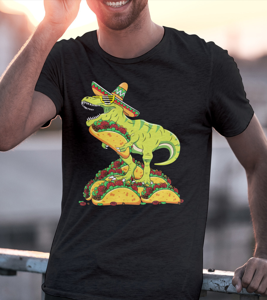 T Rex Sombrero Sunglasses Taco Cinco De Mayo Kids Boy T-Shirt