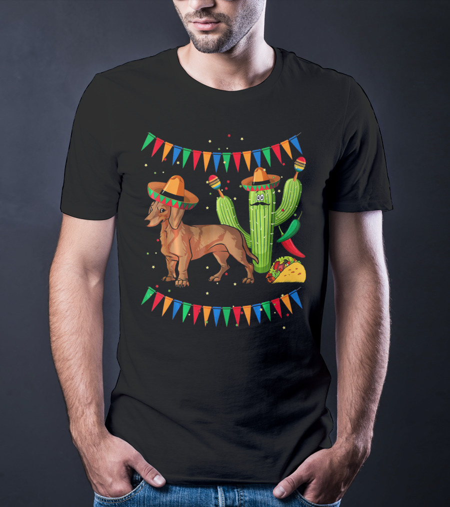Sombrero Dachshund Dog Fiesta Mexico Cinco De Mayo T-Shirt