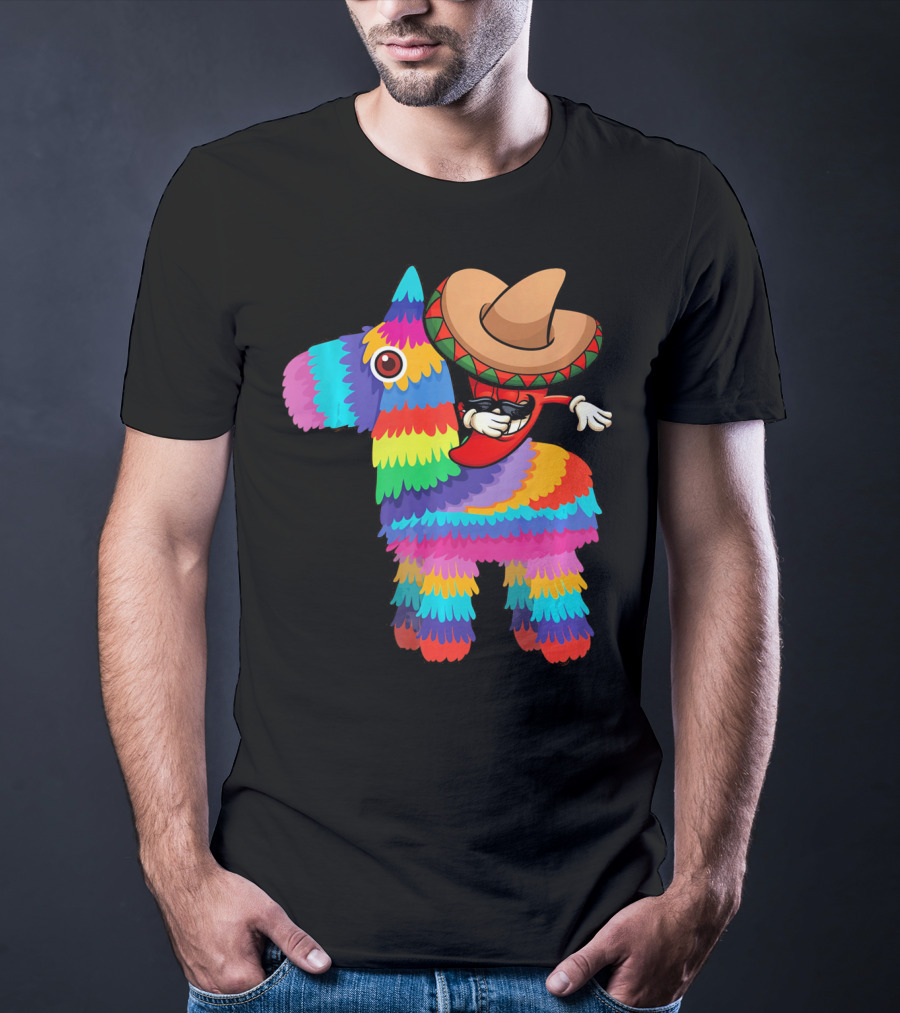Dabbing Chili Pepper Piñata Cinco Sombrero Fun T-Shirt