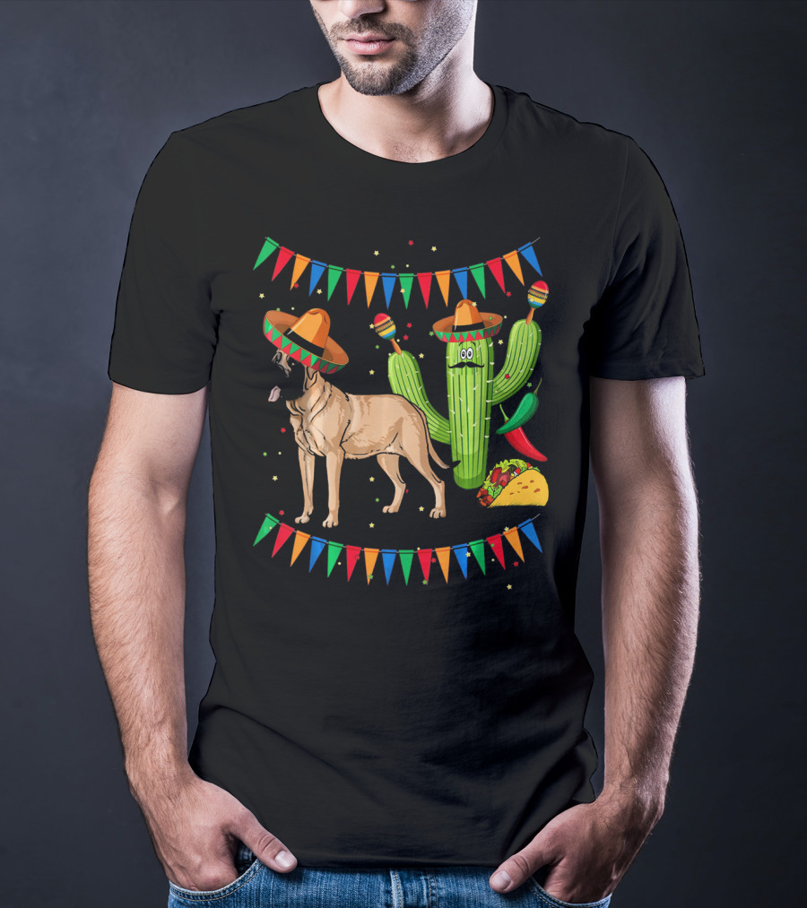 Sombrero Mastiff Dog Cactus Mexico Cinco De Mayo T-Shirt