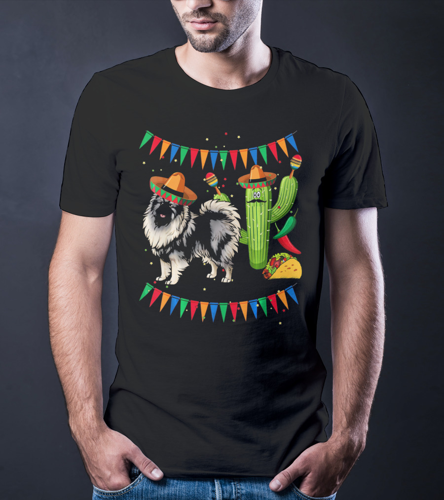 Sombrero Keeshond Dog Cactus Mexico Cinco De Mayo Fiesta T-Shirt