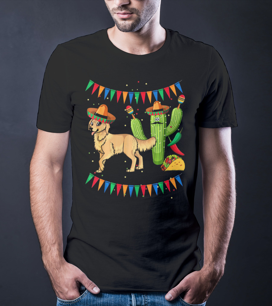 Sombrero Golden Retriever Dog Cactus Taco Fiesta Mexico Iconic T-Shirt