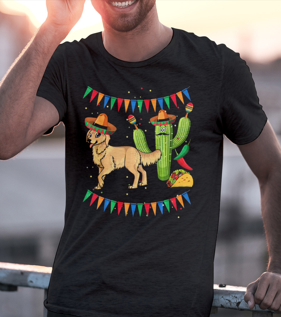 Sombrero Golden Retriever Dog Cactus Taco Fiesta Mexico Iconic T-Shirt