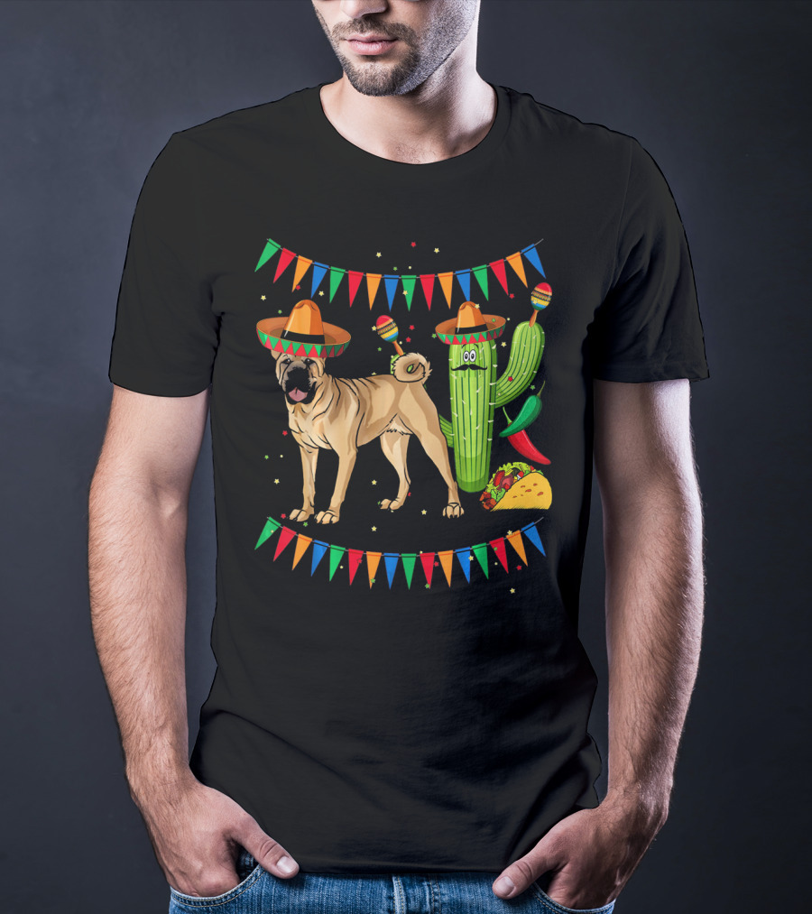 Sombrero Chinese Shar Pei Dog Mexico Cactus Fiesta Taco T-Shirt