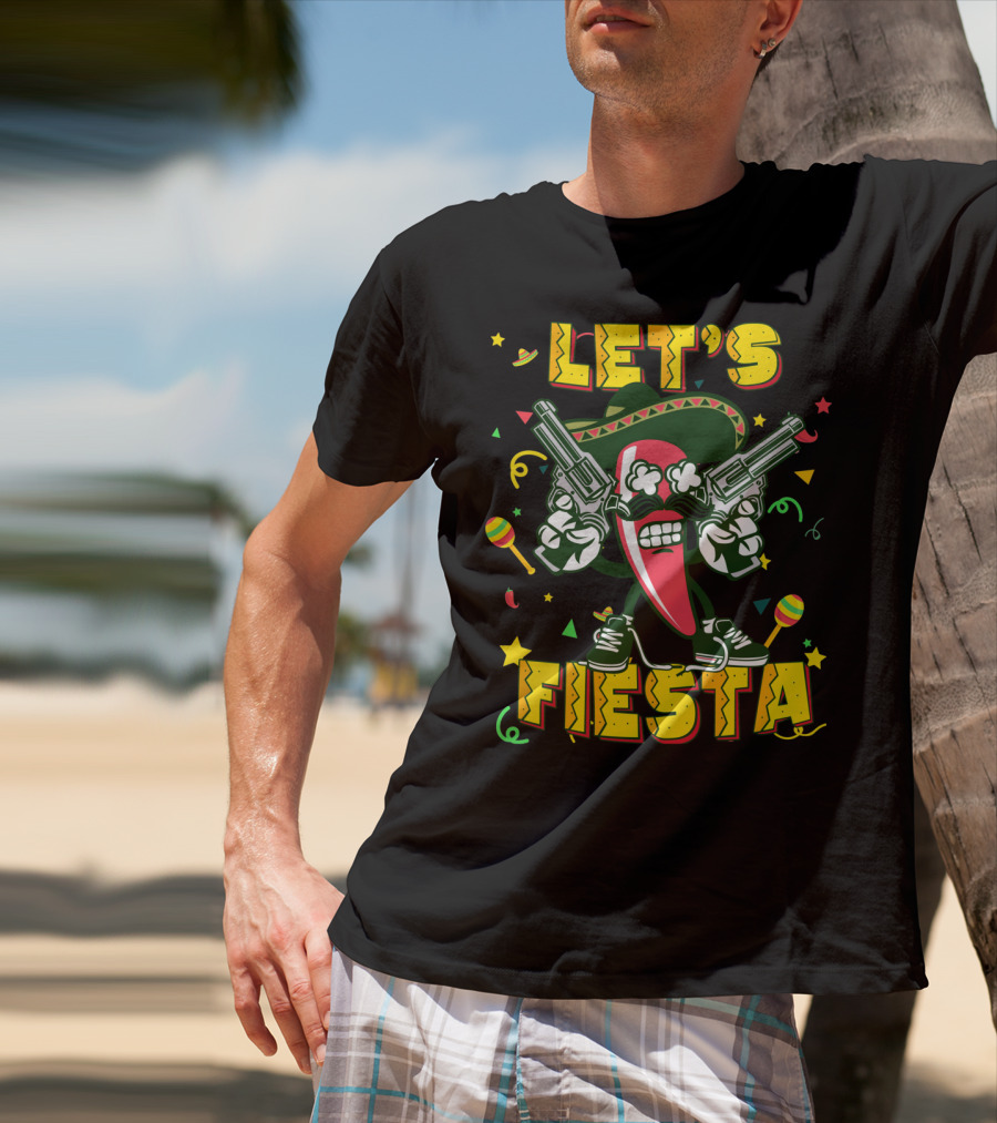 Cinco De Mayo Let's Fiesta Chili Pepper Guns Sombrero Maracas T-Shirt
