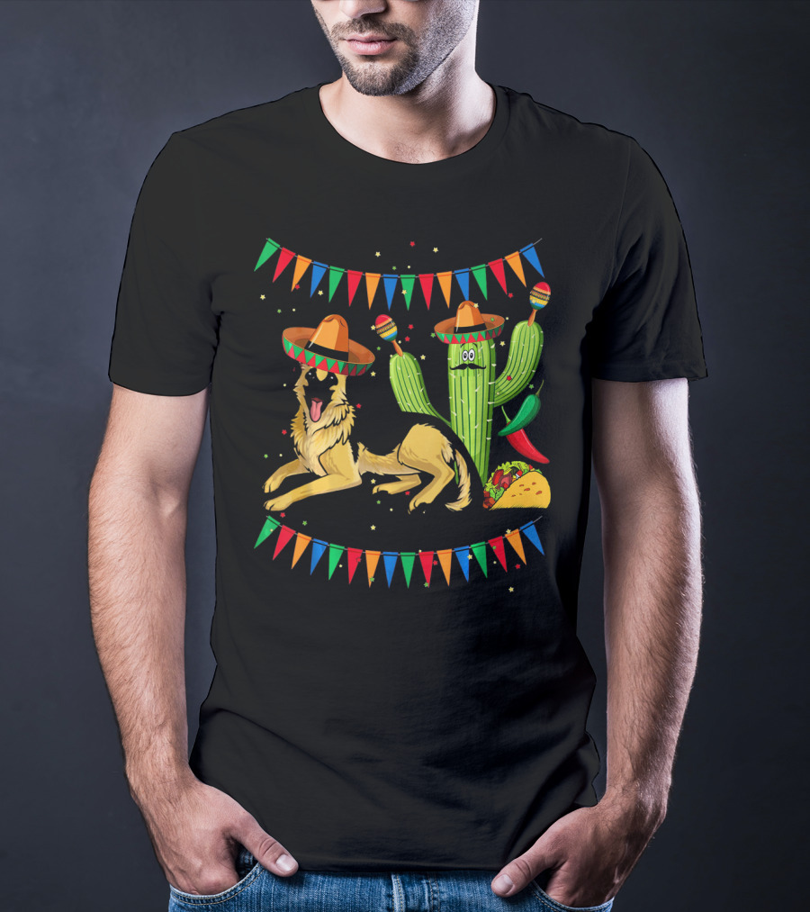 Sombrero German Shepherd Dog Mexico Cactus Sombreros Taco Fiesta Banners T-Shirt