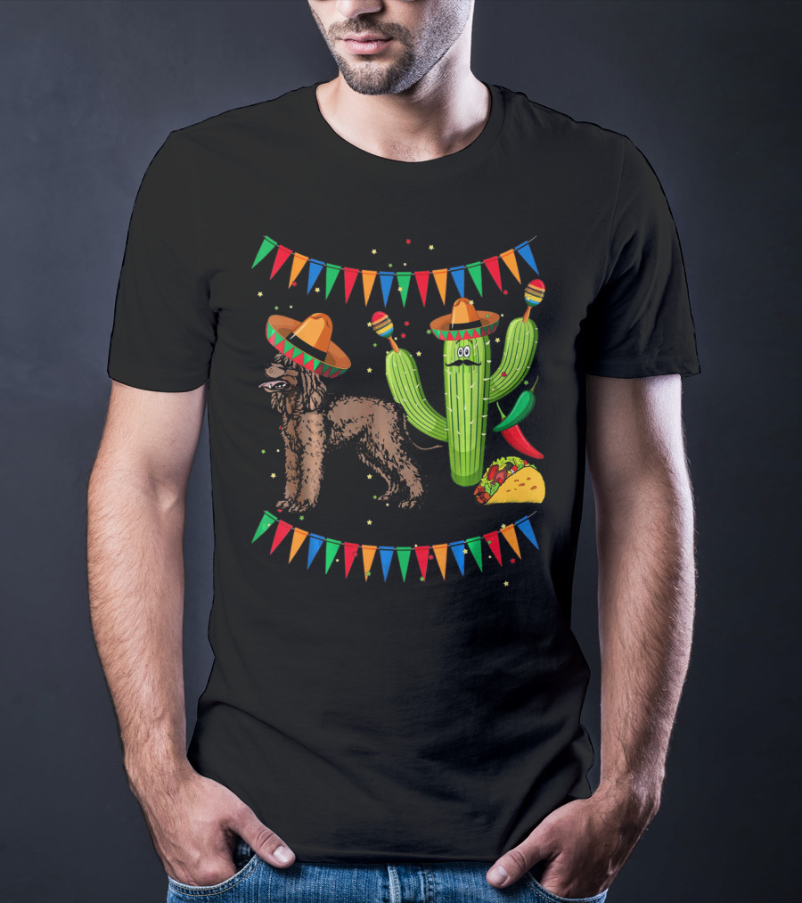 Sombrero Irish Water Spaniel With Fiesta Cactus And Taco Celebration Mexico T-Shirt