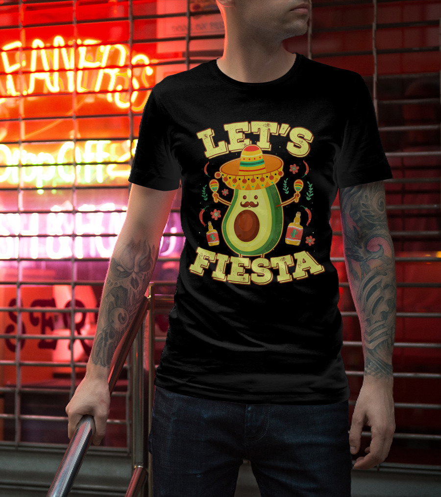 Let's Fiesta Avocado Sombrero Maracas Cinco De Mayo T-Shirt