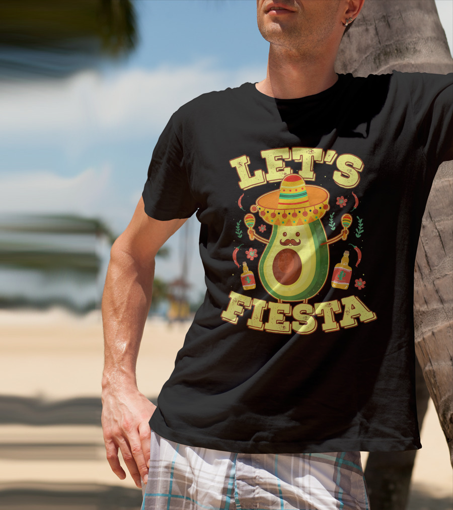Let's Fiesta Avocado Sombrero Maracas Cinco De Mayo T-Shirt