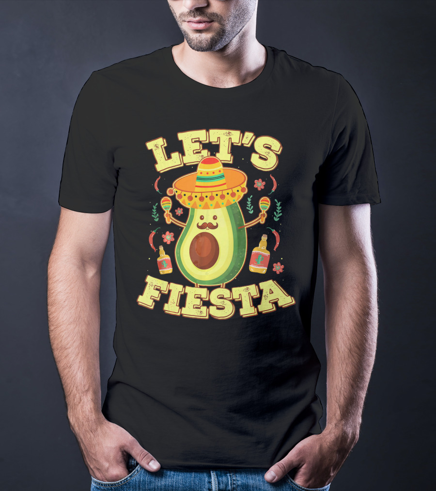 Let's Fiesta Avocado Sombrero Maracas Cinco De Mayo T-Shirt
