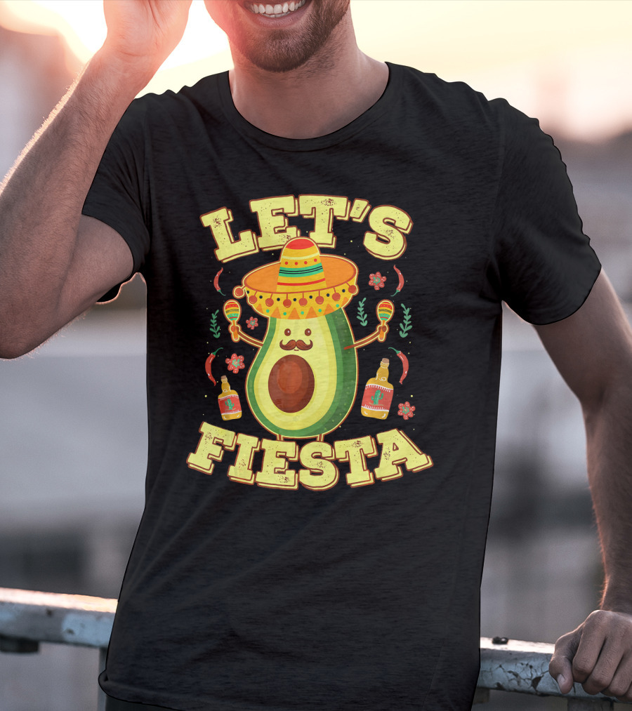 Let's Fiesta Avocado Sombrero Maracas Cinco De Mayo T-Shirt