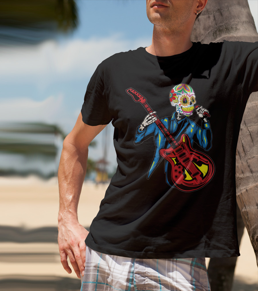Sugar Skull Playing Guitar Cinco De Mayo T-Shirt