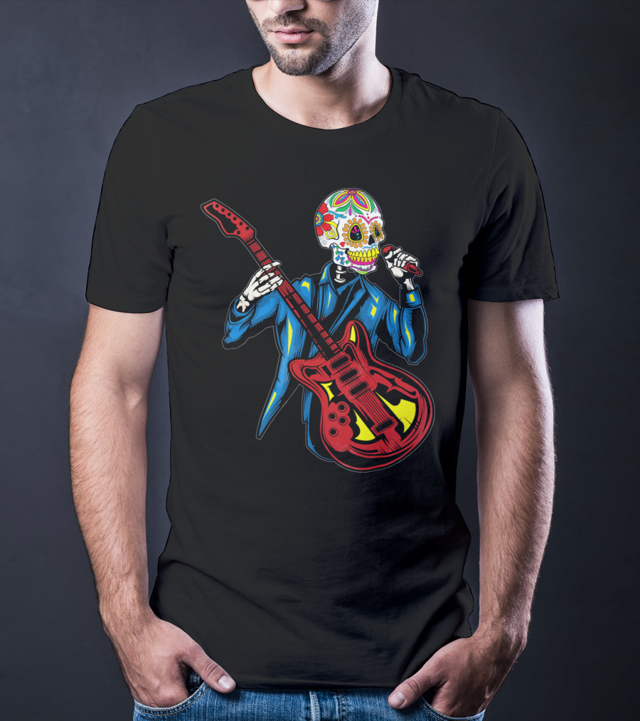Sugar Skull Playing Guitar Cinco De Mayo T-Shirt