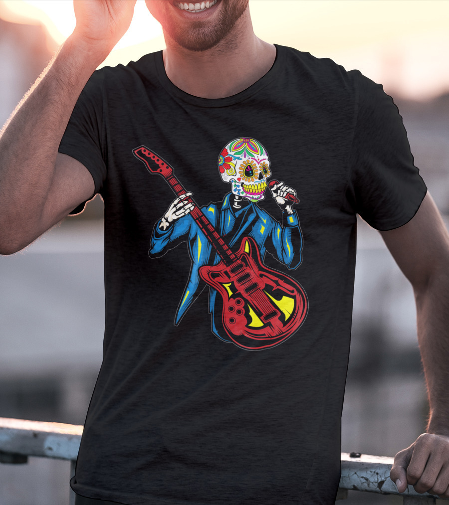 Sugar Skull Playing Guitar Cinco De Mayo T-Shirt