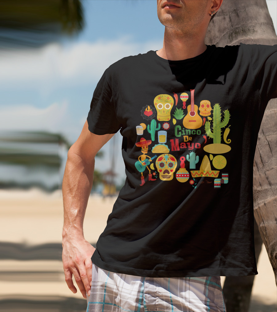 Cinco De Mayo Cactus Skull Sombrero Guitar Festivity T-Shirt