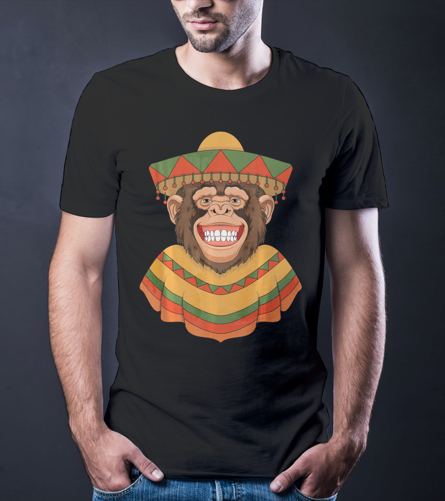 Cinco De Mayo Monkey Sombrero And Poncho T-Shirt
