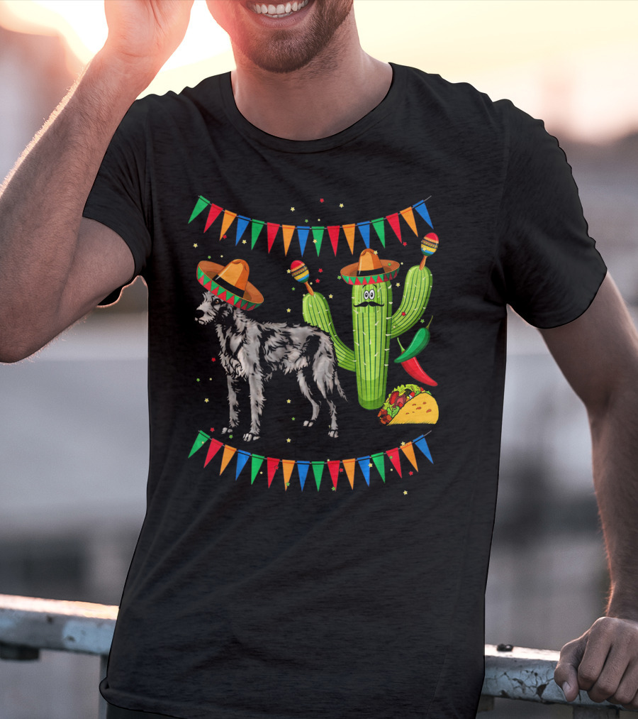 Sombrero Irish Wolfhound Dog Mexico Cinco Cactus Fiesta T-Shirt