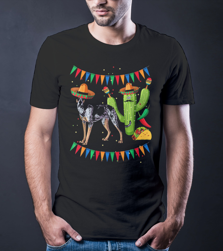 Sombrero Bluetick Coonhound Dog Cactus Fiesta Mexico Taco Fiesta Flags T-Shirt