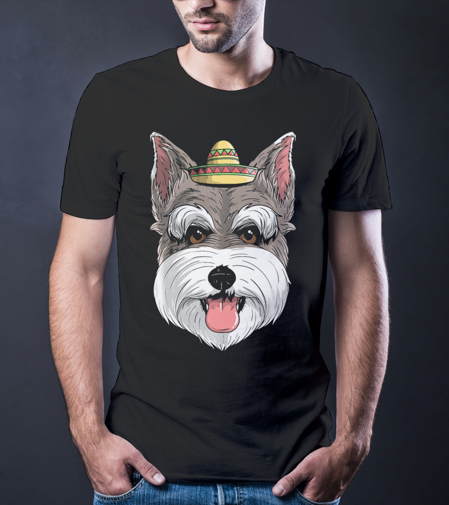 Schnauzer Dog Wearing Sombrero For Cinco De Mayo Fiesta T-Shirt