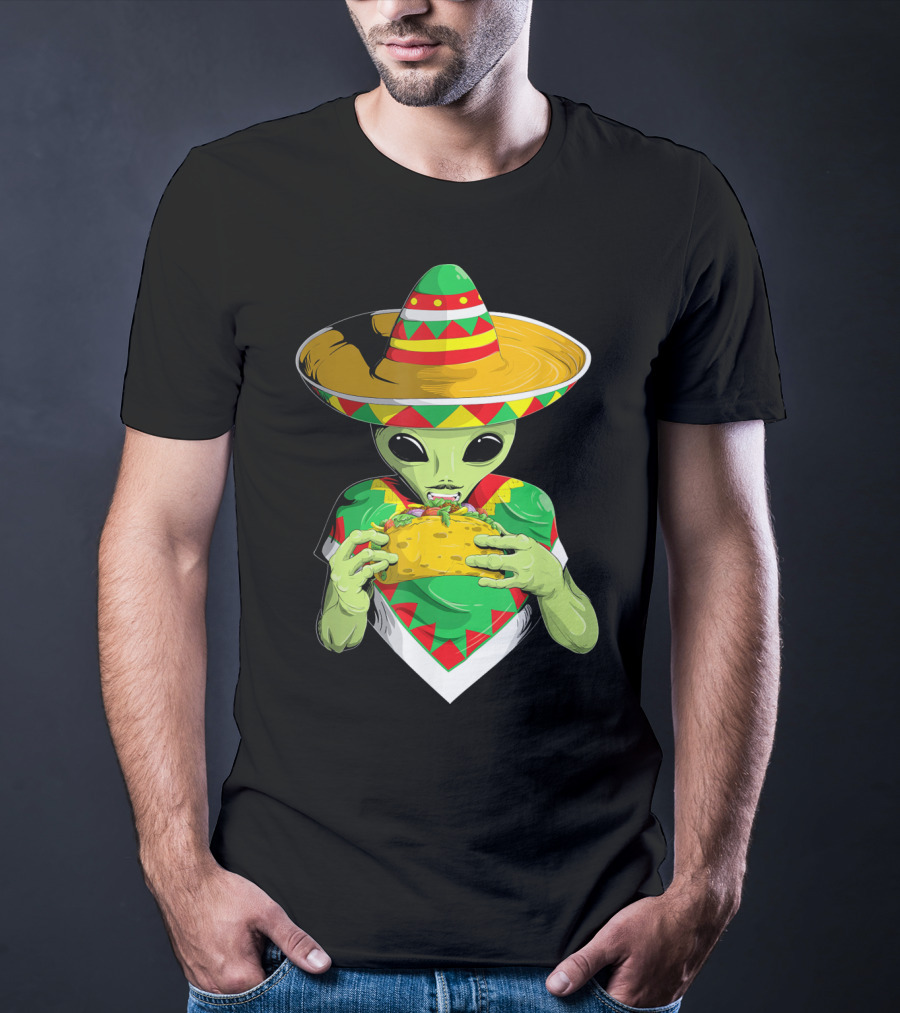 Cinco De Mayo Sombrero Alien Eating Taco T-Shirt