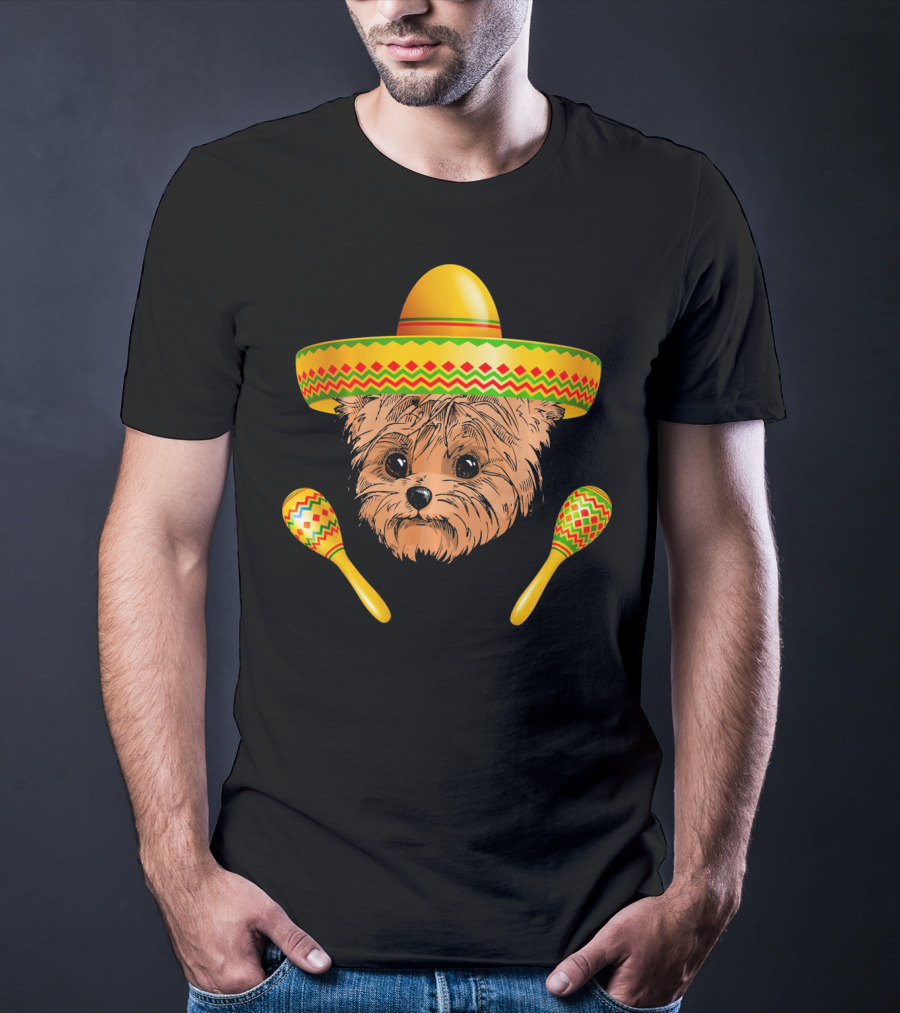 Funny Cinco De Mayo Yorkie Sombrero Maracas T-Shirt