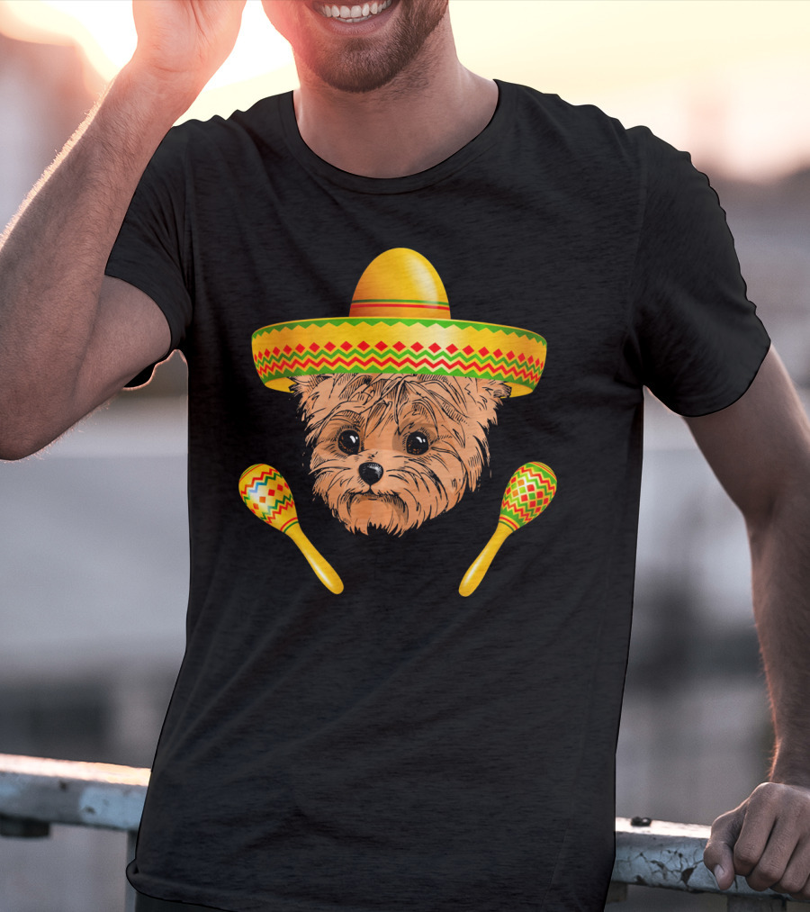 Funny Cinco De Mayo Yorkie Sombrero Maracas T-Shirt